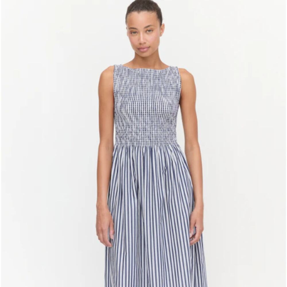 Hill House Home Dress Small Cosima Nap Sand Gingham Striped Maxi Blue Romantic - Picture 2 of 12